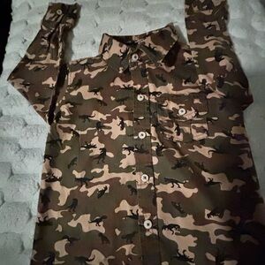 Camo Button-Down Shirt with Dinosaur Print 080
